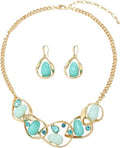 Chunky Statement Jewelry Set Blue Ocean Seashell Choker Necklaces Earrings Set for Women Pearl Bib Collar Necklaces for Party Prom Pageant Summer Fashion Jewelry Unique Birthday Gift