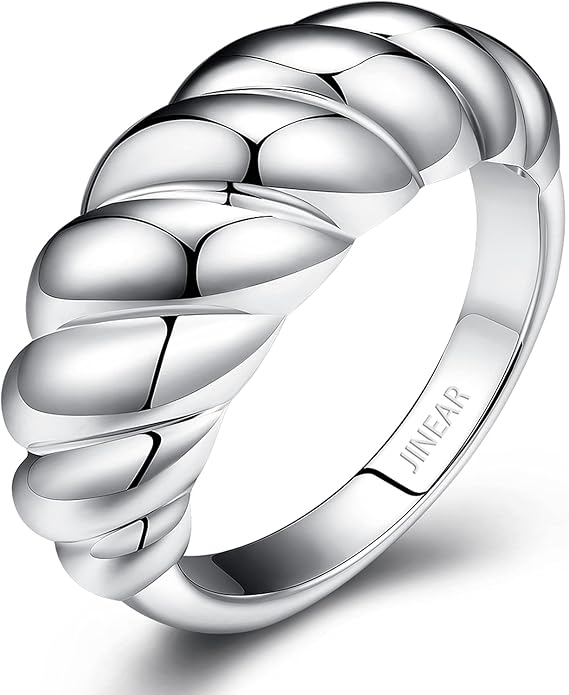 JINEAR 18k Gold Filled Chunky Rings for Women Croissant Dome Statement Ring Trendy Twisted Braided Band Stacking Star Rings Jewelry Gifts