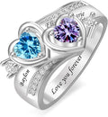 Personalized Heart Birthstone Rings for Women with 2 Birthstones Custom Name Rings for Couple Mother Daughter Jewelry Gift for Mother Her Christmas