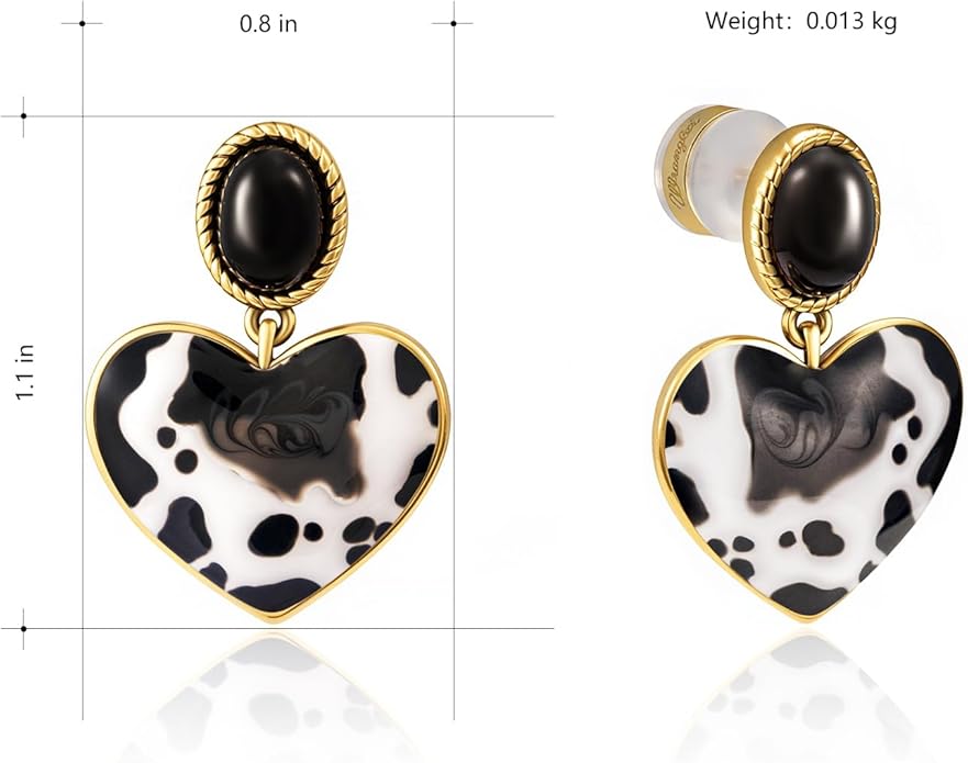 Wrangler Western Heart Drop Dangle Earrings for Women Statement 14k Gold Turquoise Cow Print Cowgirl Trendy Jewelry