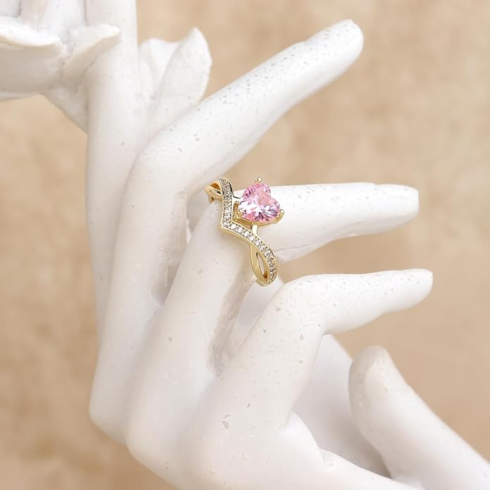 Jean Beau Gold Heart Adjustable Rings for Women, Trendy Elegant Sparkly Cubic Zirconia Ring Wedding Prom Valentine Fashion Accessories Jewelry Gift