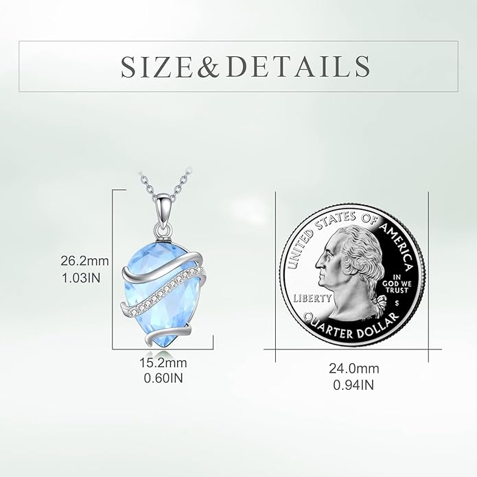 Birthstone Necklace for Women Sterling Silver Teardrop Pendant Necklace Birthday Jewelry Gift for Women
