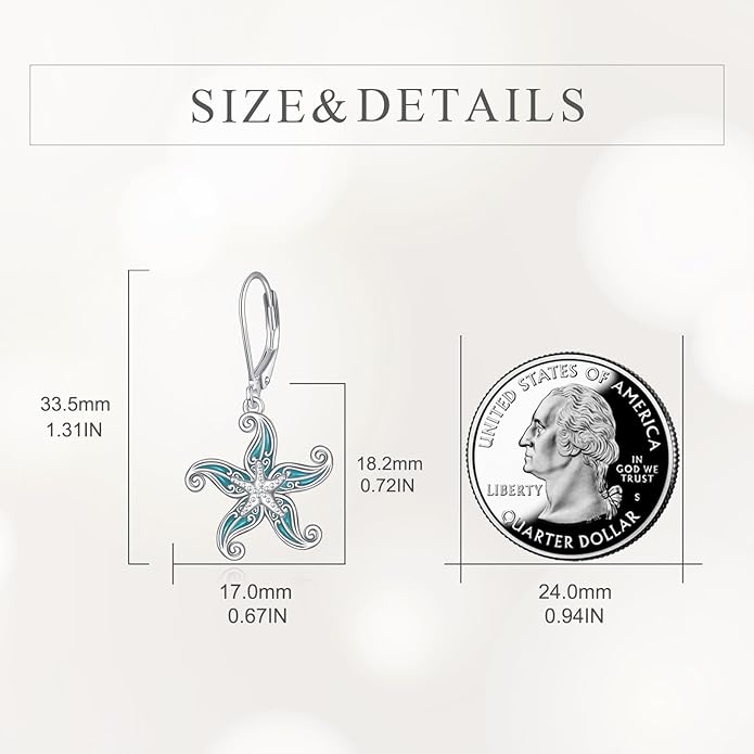 Beach Starfish Earrings for Women Sterling Silver Starfish Jewelry Gifts