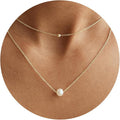 Pearl Necklaces for Women-14k Gold Plated Layered-Single Pearl Necklace Simple Pearl Choker Necklaces for Women Trendy Cute Gold Necklace Jewelry for Women Gifts
