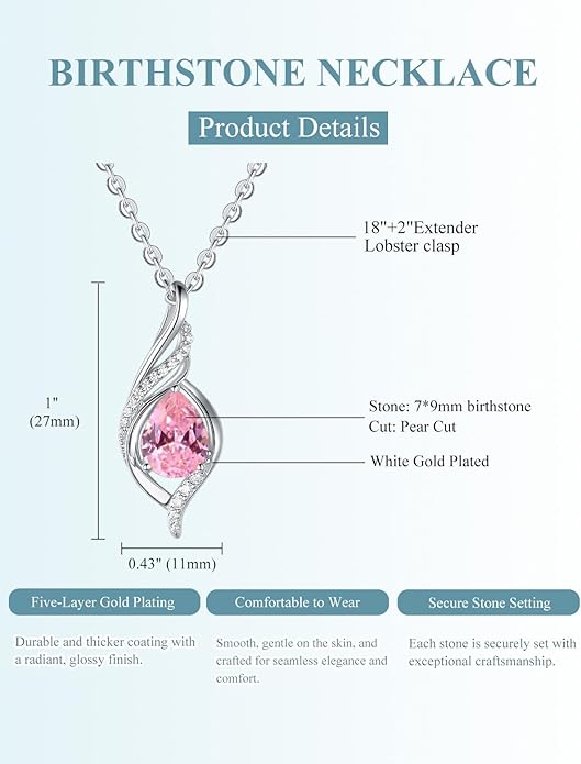 Birthstone Necklaces for Women Infinity Pendant S925 Sterling Silver Teardrop Pendant Necklace Anniversary Birthday Gifts for Women Wife Christmas Gifts for Her Mom Lady