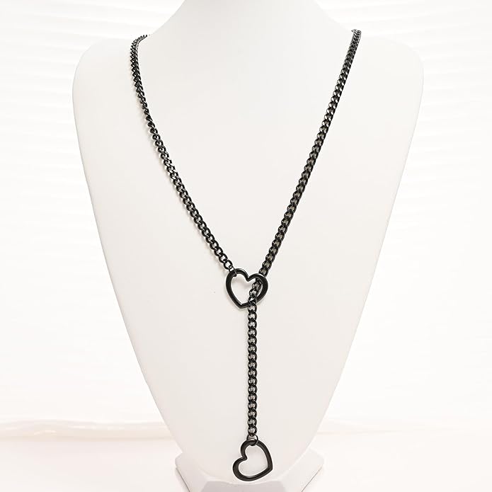 Heart Slip Chain Necklaces for Women,Stainless Steel O-Ring Adjustable Lariat Y-Necklace,Punk Gothic Cuban Collar Choker Necklace for women