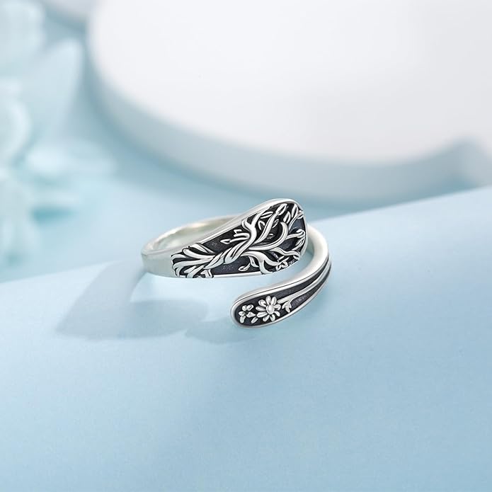 Spoon Ring for Women 925 Sterling Silver Hummingbird Ring Vintage Antique Spoon Rings Hummingbird Jewelry Adjustable Rings for Women