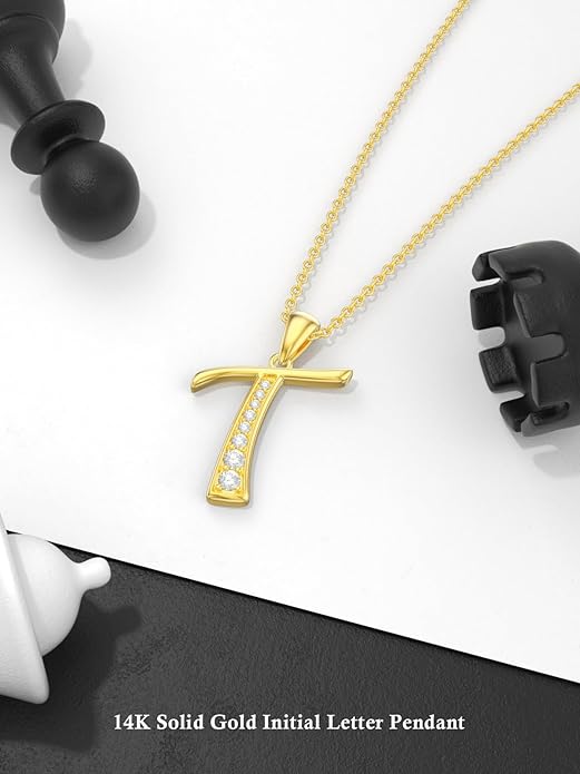 14k Gold Initial Necklace for Women, Solid Gold Moissanite Letter Pendant Necklaces Jewelry for Her Birthday Valentines Day Gifts for Mom Wife Christmas Gifts for Girlfriend Sister