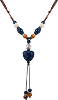 MINACHI Boho Hippie Colorful Ceramic Heart Bead Strand Necklace, Bohemian Summer Statement Jewelry Gift for Women