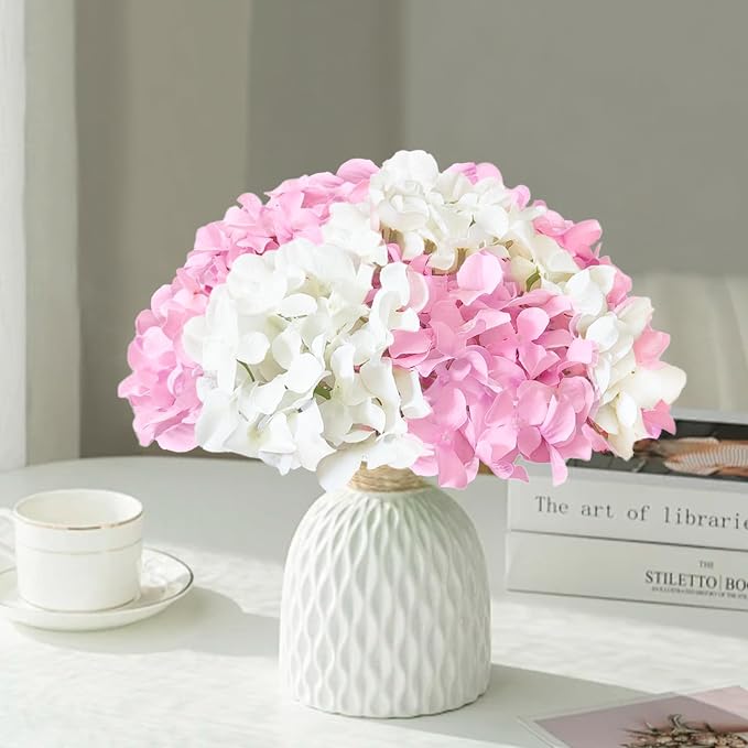 65Pcs Whitepink Hydrangea Artificial Flowers Bulk，Realistic Silk Fake Flowers - Image 6