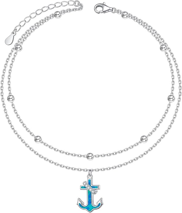 S925 Sterling Silver Ankle Bracelets Anchor/infinity/Starfish Anklet for Women Blue Opal Moonstone Anklet Foot Chain Beach Anklets Jewelry