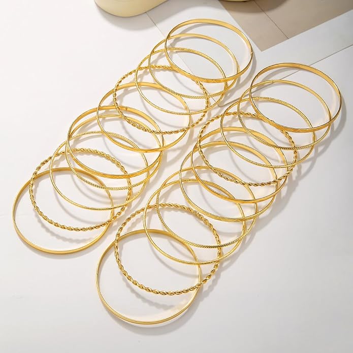 16Pcs Gold Bangle Bracelets for Women - Multi Layer Stackable Textured Bracelets Boho Jewelrys Set.