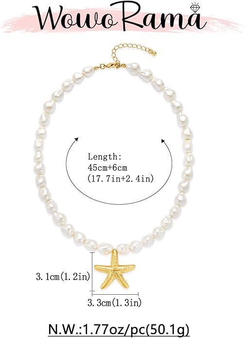 WOWORAMA Gold Necklace for Women Boho Spiral Conch Shell Necklace Starfish Necklace Vintage Ocean Sea Shell Choker Pendant Necklace Adjustable Summer Beach Jewelry