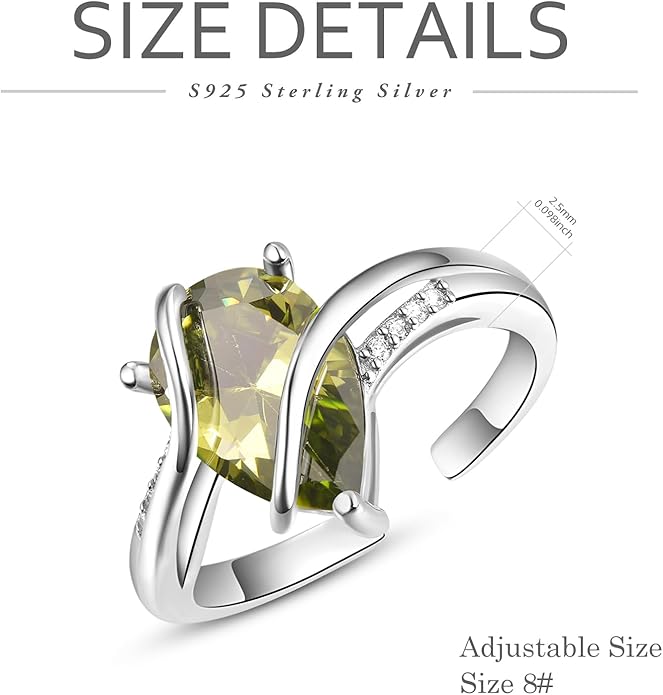 KINGWHYTE Adjustable Rings for Women Teardrop Pear Ring 925 Sterling Silver 0.85ct Teardrop Cubic Zirconia Open AdjustableThumb Ring for Women