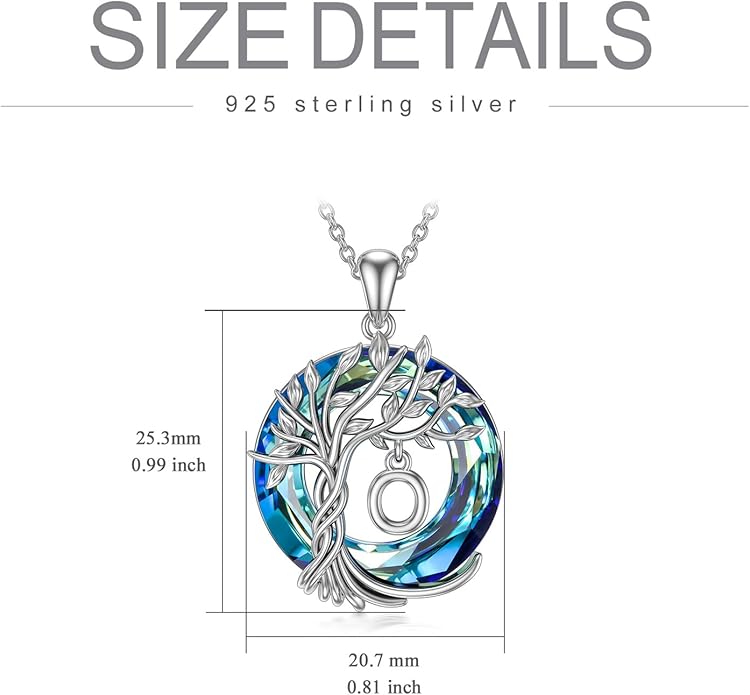 TOUPOP Gifts for Women Tree of Life Necklace 925 Sterling Silver Initial Pendant Family Tree Crystal Jewelry Valentine's Day Birthday Gifts for Her Mom Wife Girlfriend Daughter