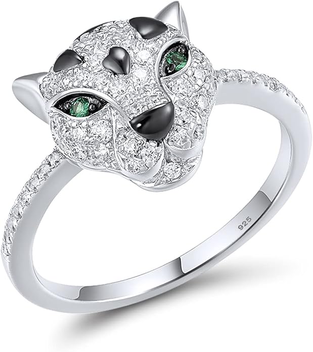 Santuzza Panther Ring 925 Sterling Silver Leopard Rings Cubic Zirconia Green Spinel Jaguar Jewelry