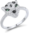 Santuzza Panther Ring 925 Sterling Silver Leopard Rings Cubic Zirconia Green Spinel Jaguar Jewelry