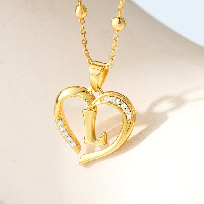 Cicy Bell Womens Heart Initial Necklace for Women 18k Gold Plated Shell Personalized Letter Pendant Necklace 17.7'' with 2'' Extender
