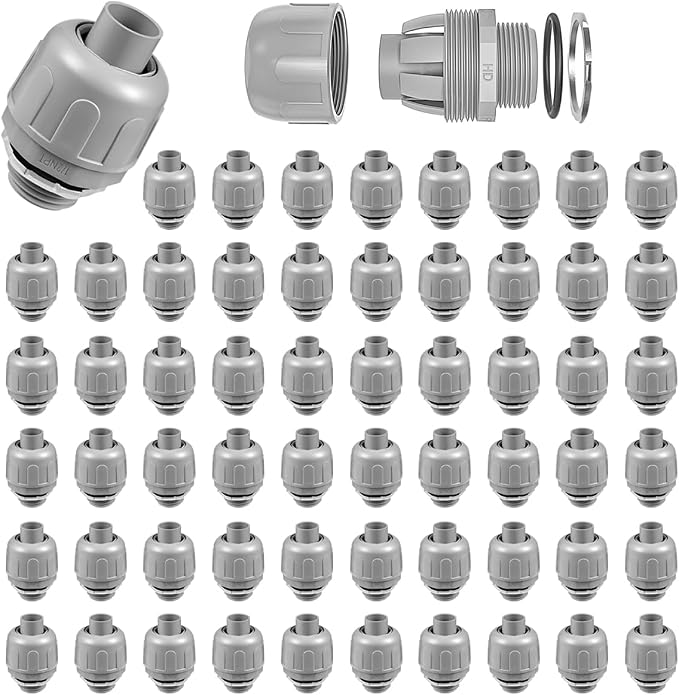64-Pack 1/2" NPT Liquid Tight Connector Conduit Fitting UL PVC Straight | UV by Aandxmok