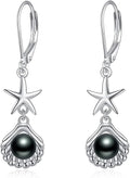VONALA Silver/Gold Seashell Pearl Dangle Earrings 925 Sterling Silver Beach Drop Dangle Earrings Starfish Leverback Earrings Ocean Jewelry Gifts for Women