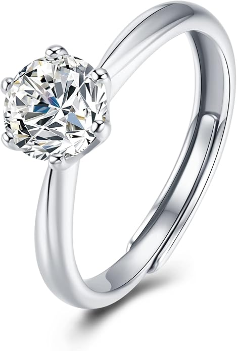 Atylyk 1 Carat Moissanite Adjustable Engagement Ring Wedding Promise 925 Sterling Silver Solitaire Rings for Women