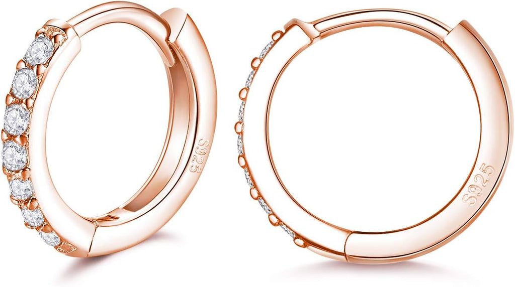 925 Sterling Silver Small Hoop Earrings Cubic Zirconia Huggie Hoop Earrings, 3 Pairs 14K White Gold Plated Cartilage Piercing Earrings Ear Cuff Tiny Hoop Earrings for Women Men