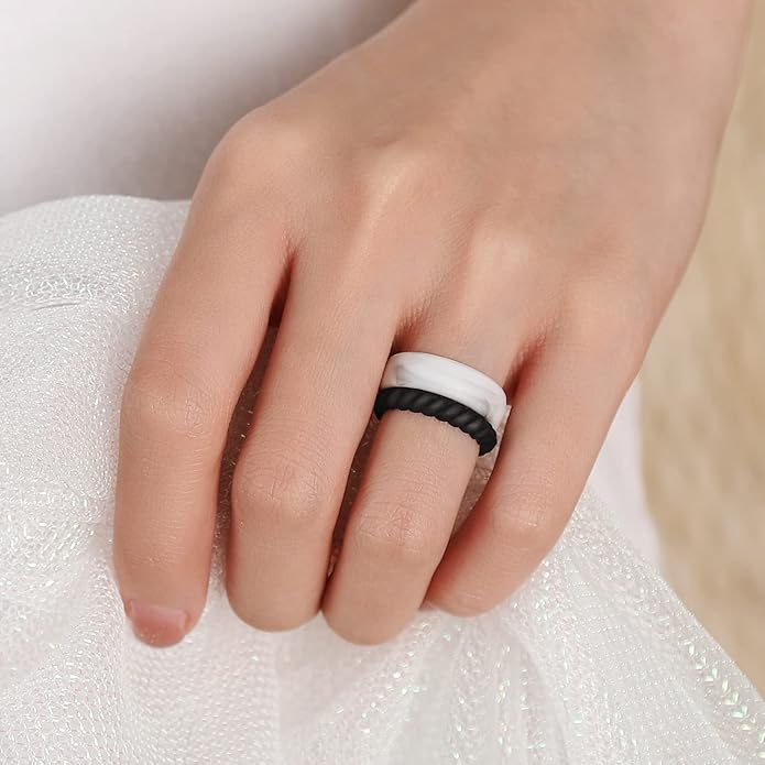 Egnaro Women's Bridal Rings Sets, Inner Arc Ergonomic Breathable Design Silicone Rubber Wedding Bands