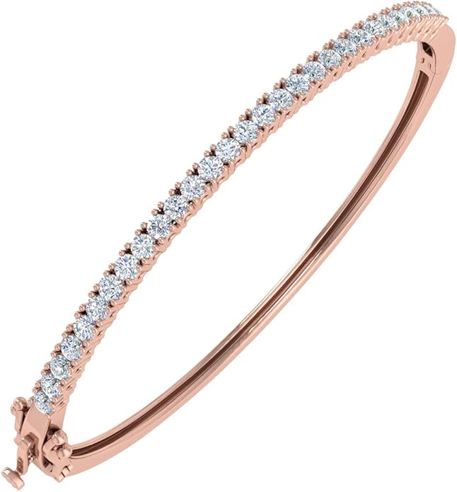 1.5 Carat Round Cut Prong Set Natural Diamond Womens Bangle Bracelet in 14K Gold (SI1-SI2 Clarity)