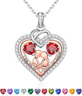 Iefil Valentines Day Gifts for Her - 925 Sterling Silver Double Heart Birthstone Necklace for Women, Anniversary Birthday Gifts for Wife I Love You Gift Couple Sitting Hugging Each Other Jewelry Gift