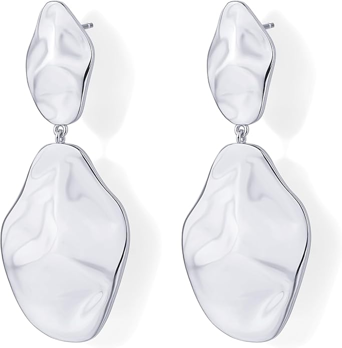 PAVOI 14K Gold Plated 925 Sterling Silver Posts Teardrop Statement Dangle Earrings | Lightweight Hammered Drop Dangle Earrings for Women