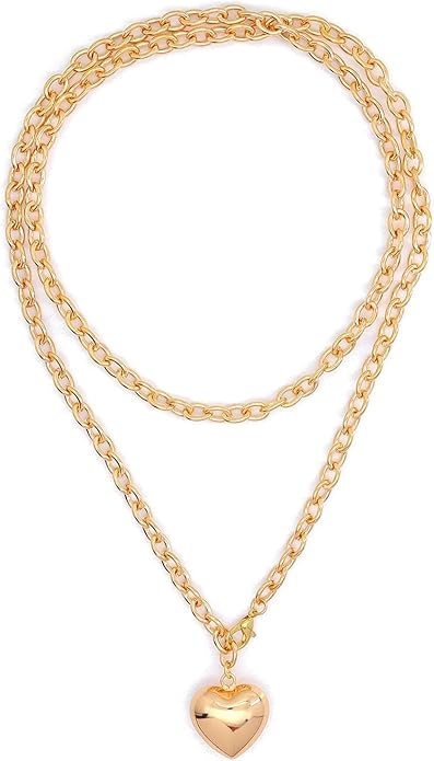 Chunky Gold Heart Necklace for Women,Y2K Big Heart Statement Necklace Long Puffy Hearts Chain Charm Necklaces Trendy Jewerly