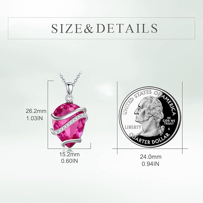 Birthstone Necklace for Women Sterling Silver Teardrop Pendant Necklace Birthday Jewelry Gift for Women