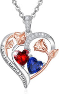 Valentine's Day Gifts for Wife 925 Sterling Silver Double Birthstone Pendant Necklaces I Love You for Always and Forever Necklace Anniversary Birthday Gifts for Wife Girlfriend Mom Her