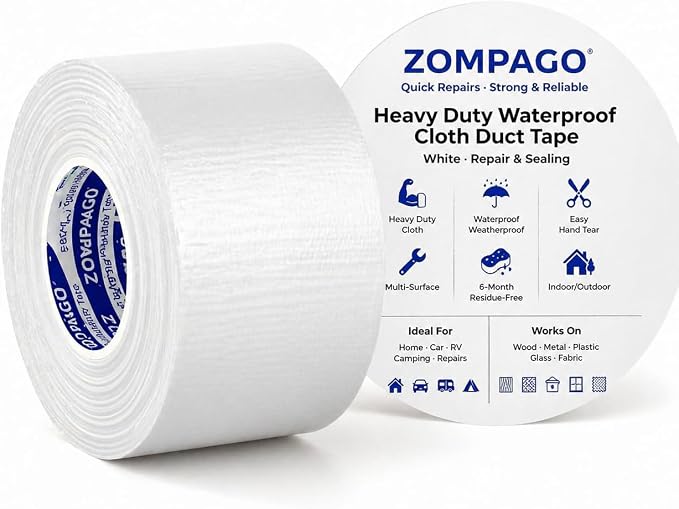 ZOMPAGO White Window Weather Sealing Tape 1.8in x 66FT, Cloth Draft Stopper - Image 2