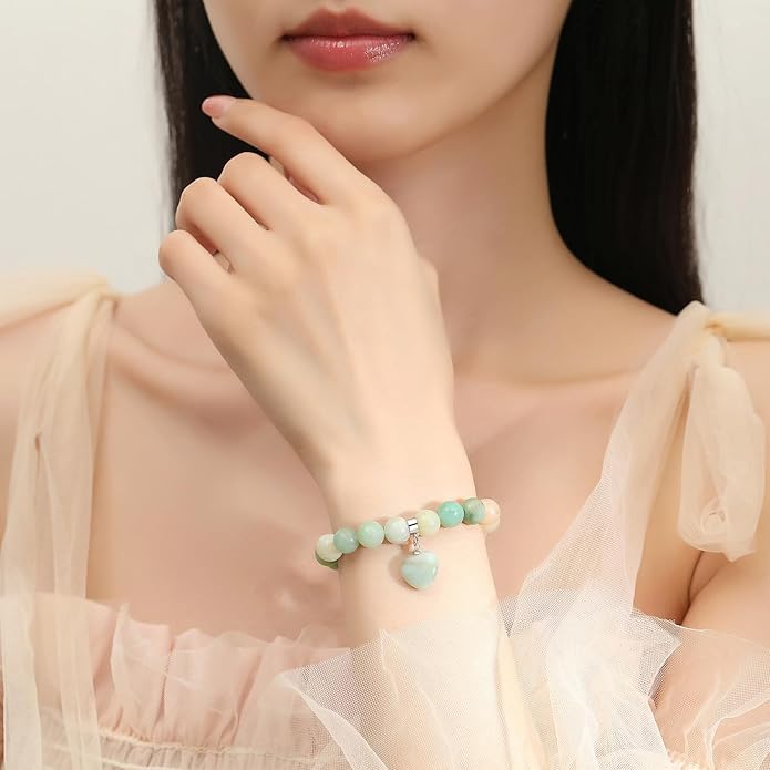 MAIBAOTA Healing Crystal Bracelet for Women, 8 mm Natural Gemstone Beaded Bracelet, Love Heart Bracelet Jewelry Gifts for Birthday Mothers Day Valentine's Day Anniversary