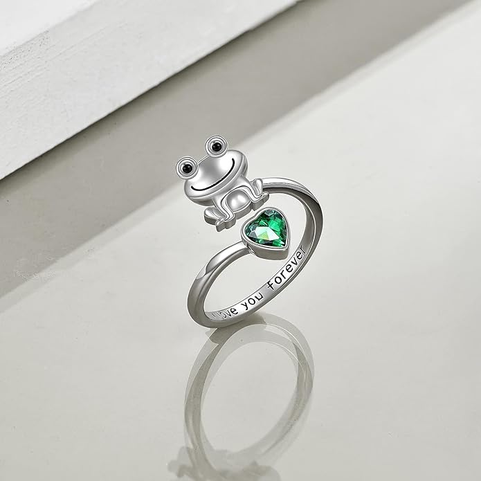 POPLYKE Frog Rings for Women Sterling Silver Frog Hold Topaz Heart CZ Rings Statement Rings