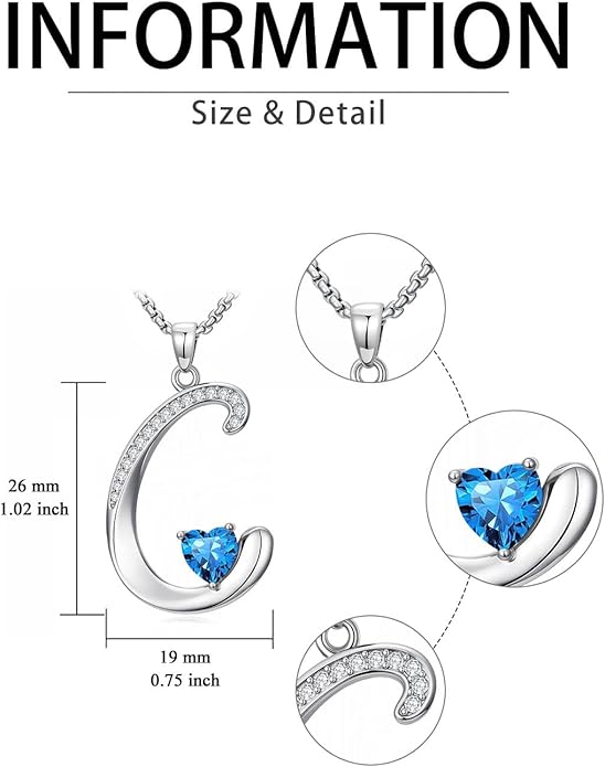Valentines Day Gifts for Women Alphabet A to Z Initial Birthstone Pendant Necklaces for Women - 18k White Gold Plated Personalized Name Jewelry Valentine Mothers Day Birthday Gifts for Women Her Girlfriend