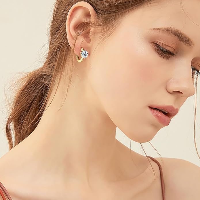 14K Gold Over S925 Sterling Silver 1ct VVS1 D-color Diamond Hoop Earrings for Women, Six-Prong Design, Ideal for Birthday Gifts for Wife