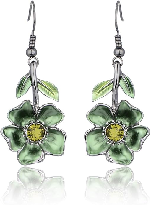 AMYJANE Vintage Statement Jewelry Set - Spring Leaf Flower Floral Plant Necklace Earring Set Crystal Rhinestone Fashion Costume Jewelry for Women Prom Party Unique Gift