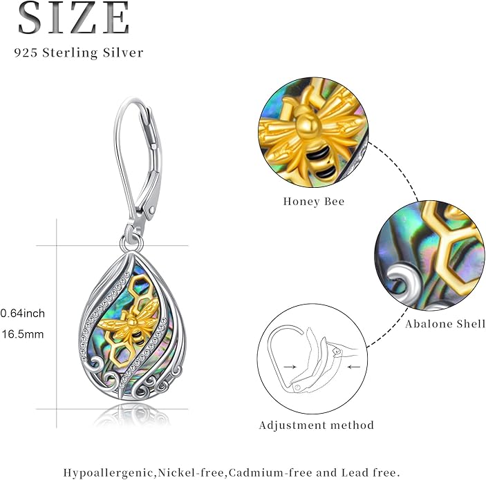 Animal Earrings 925 Sterling Silver Abalone Shell Dangle Drop Earrings Leverback Earrings Cute Animal Jewelry Gifts for Women Girlfriend