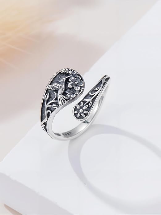 Vintage Adjustable Thumb Rings 925 Sterling Silver Sunflower/Red Cardinal/Butterfly/Turtle/Skull Ring Jewelrry for Women Men