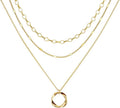 OGD Layered CZ Rondelle Pendant Necklaces for Women, 14K Gold Plated Trendy Mariner Chain Dainty Circle Rondelle Pendant Choker Necklace for Women Two-Toned Cubic Zirconia Gold Necklace