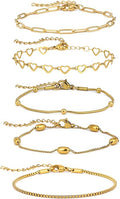 18K Gold Plated Bracelet Sets for Women Waterproof - Trendy Thin Dainty Stackable Cuban Link Paperclip Snake Twisted Chain Fashion Jewelry Accessories Gifts for Women