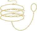 My Queen Gold Bracelets for Women 14K Gold Plated Dainty Stackable Hand Chain Bracelet Trendy Ring Chain Bangle Cuff Bracelets Adjustable Body Jewelry Set Gifts