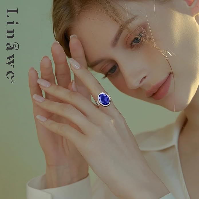 Linawe Birthstone Chunky Adjustable Rings for Women, Gold/Silver/Rose Gold Statement Rings, Imitation Diamond Fake Gemstone Crystal Cocktail Ring, Cubic Zirconia Costume Jewelry