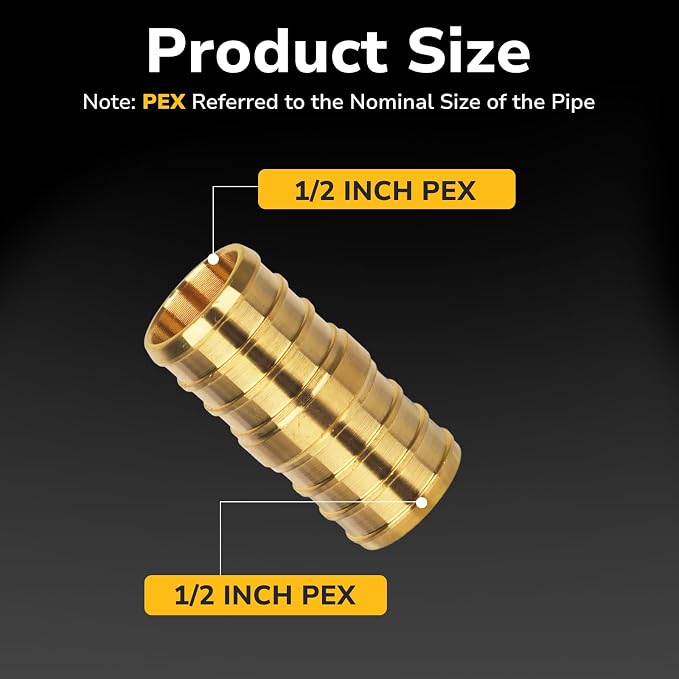 12 Pack 1/2" Pex Coupling, Pex Fittings, Heavy-Duty Brass Crimp Fittings - Image 2