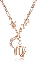 14K Gold/Rose Gold Zodiac Necklace for Women - Horoscope Constellation Pendant with Moon and Star, Luxury Birthday Gifts Jewelry for Her (12 Zodiac Signs)