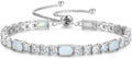 FANCIME Birthstone Bracelet for Women, Sterling Silver 4x6mm Gemstone Tennis Bracelet Bolo Adjustable Chain Fine Jewelry Birthday Gifts for Women Mom Wife Her