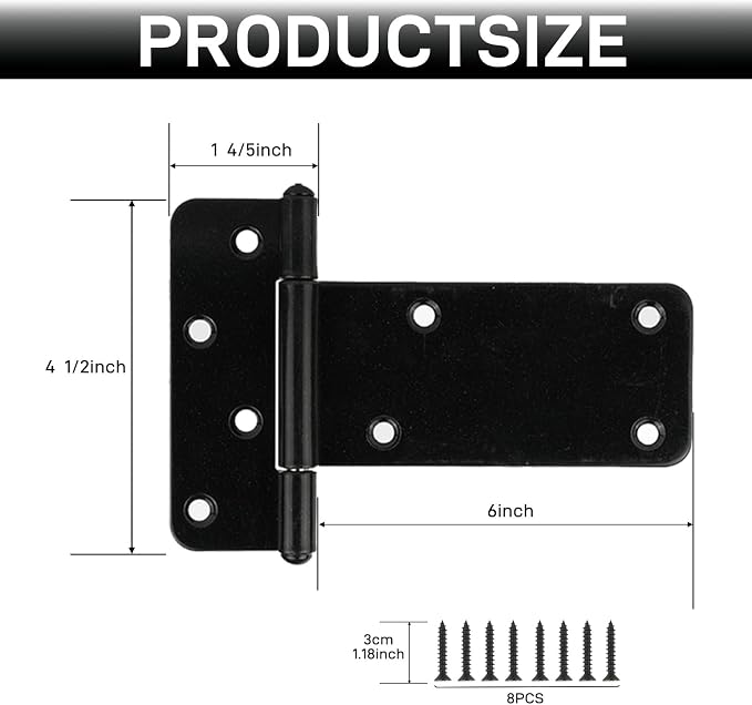4 Pack 6” Heavy Duty Gate Hinges, 280 Lbs Capacity Black Door Hinges | T Gate - Image 2
