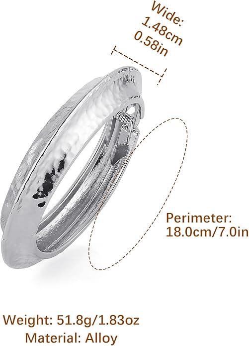 HZMAN 18K Gold Plated Wide Cuff Bracelet for Women - Premium Alloy Shiny Polished Double Layer Statement Bangle, Trendy Daily Wear Party Jewelry Accessory
